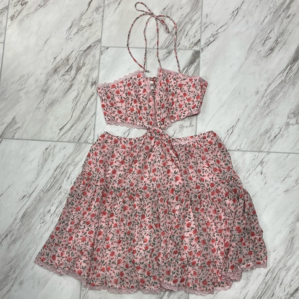 Floral Pink Halter Dress